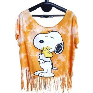 Custom Tie-Dye Reconstructed Snoopy Dog Woodstock Animalcore Western Boho Top